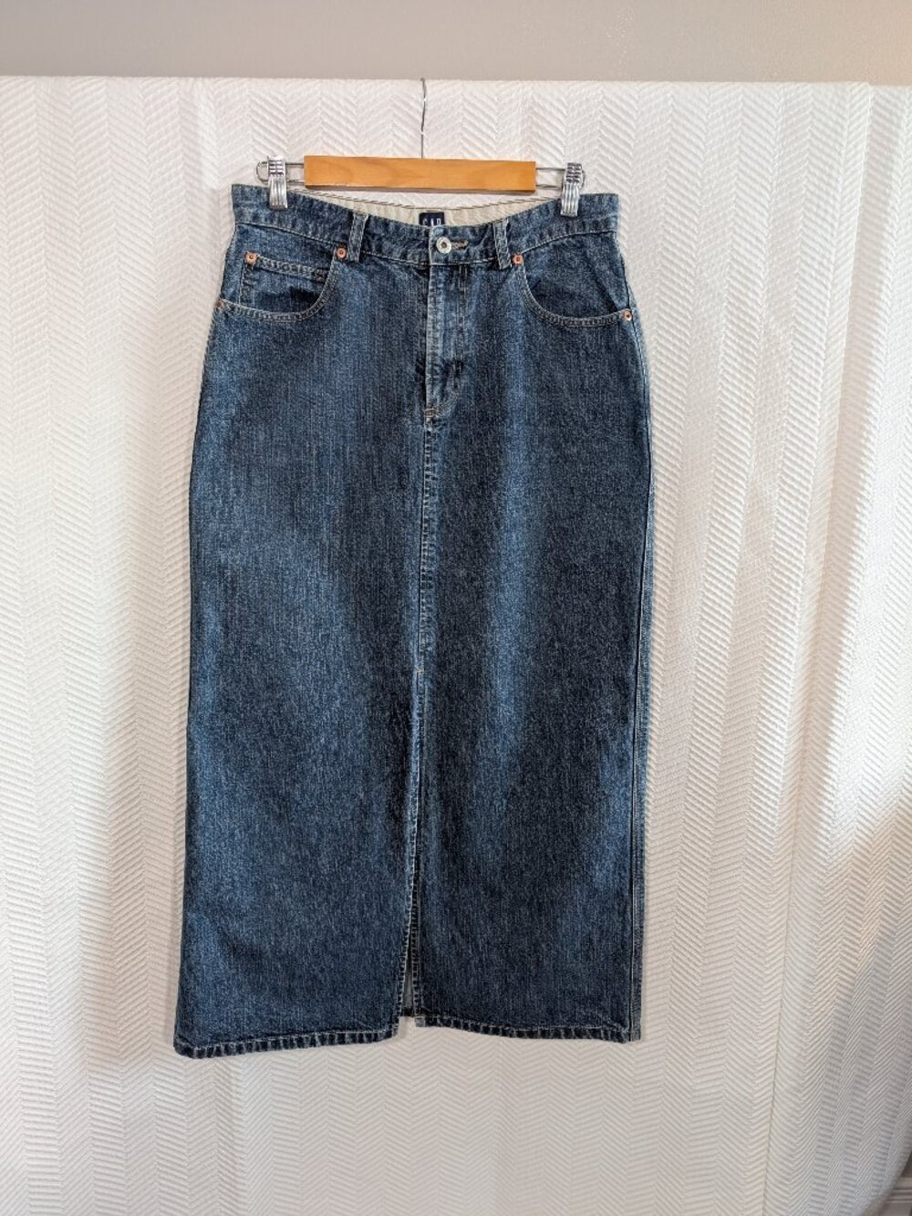 GAP Denim Maxi Skirt Y2K Vintage Front Slit 100% Cotton Blue Jean Size 8 Boho